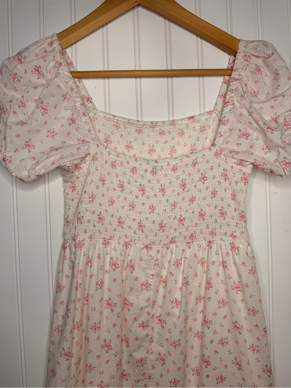 Juniors' Cottage Core Pink Floral Puff-Sleeve Midi Dress with Smocking, Size XS - Picture 4 of 12